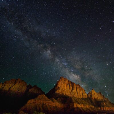 Caption: The Milky Way over the Watchman, Zion National Park, Utah